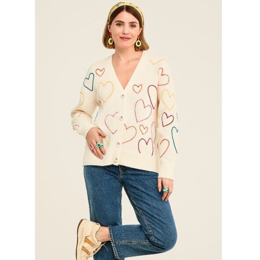 Kerri Rosenthal XOKR Hearts Embroidered Cardigan S $225